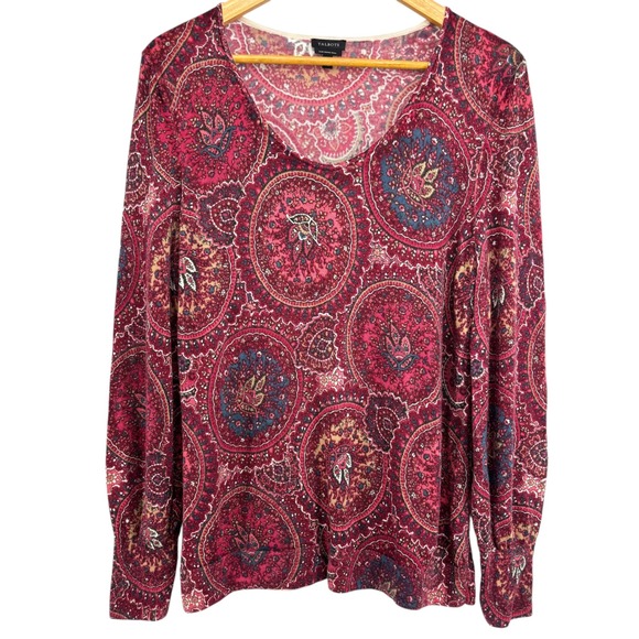 Talbots Sweaters - Talbots Women Pure Merino Wool Burgundy Paisley Sweater Large Lightweight Office